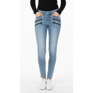 Rock and Republic Jeans Womens Kashmiere Light Wash Moto Zipper Pockets Size 8